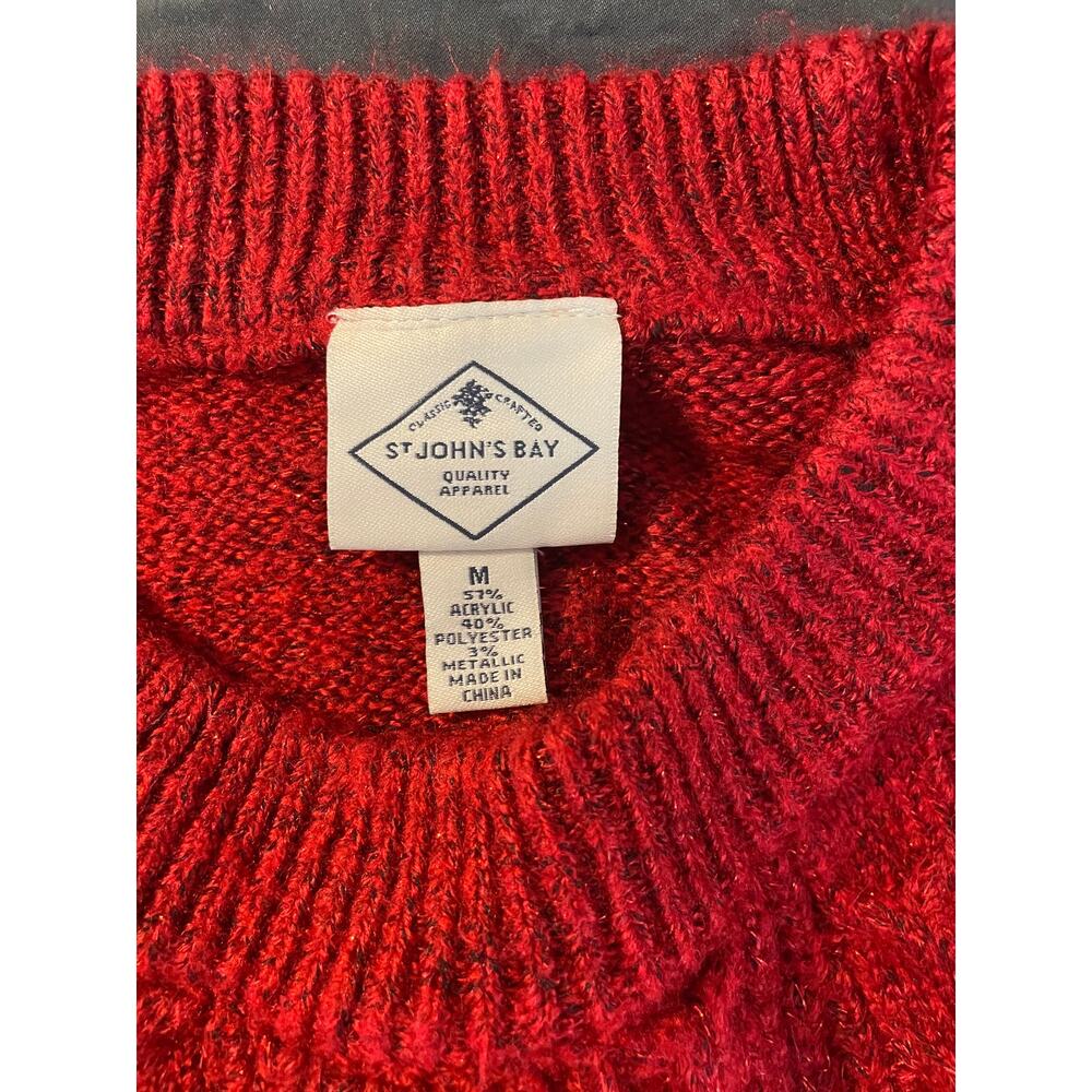 St. John’s Bay Red Metallic Shimmer Cable Knit Holiday Sweater M - Picture 2 of 5